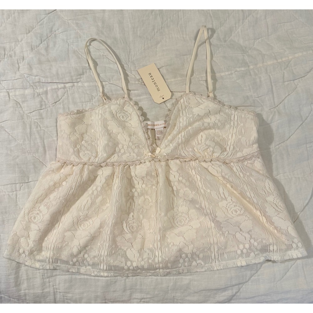 Monteau Los Angeles Floral Lace Cami Top Cream XL New With Tags Coquette Boho
